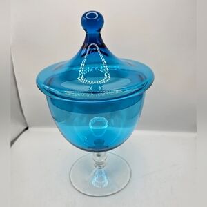 Empoli Blue Lidded Glass Compote